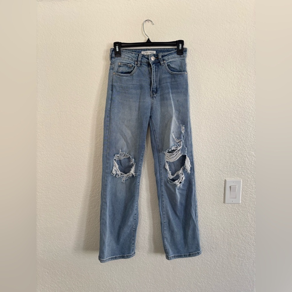 Almost Famous Light Blue Distressed Straight Leg Jeans